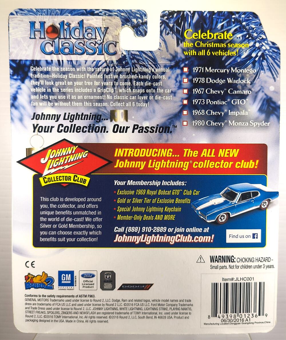 Johnny Lightning Holiday Classic Ornaments 1971 MERCURY MONTEGO, New, See Pics!
